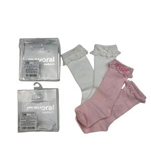 NEW Mayoral White and Pink Bow Socks 12m